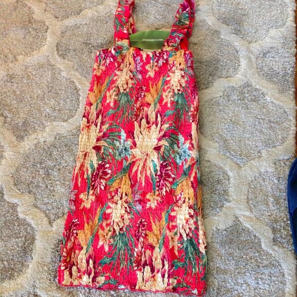 FARM Rio Lotus Floral Shirred Mini Dress Boho Dopamine Tropical Feminine - Picture 1 of 11